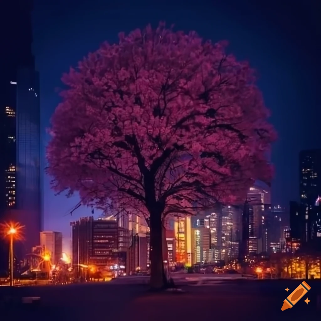 Sakura tree in the night city of tokyo
