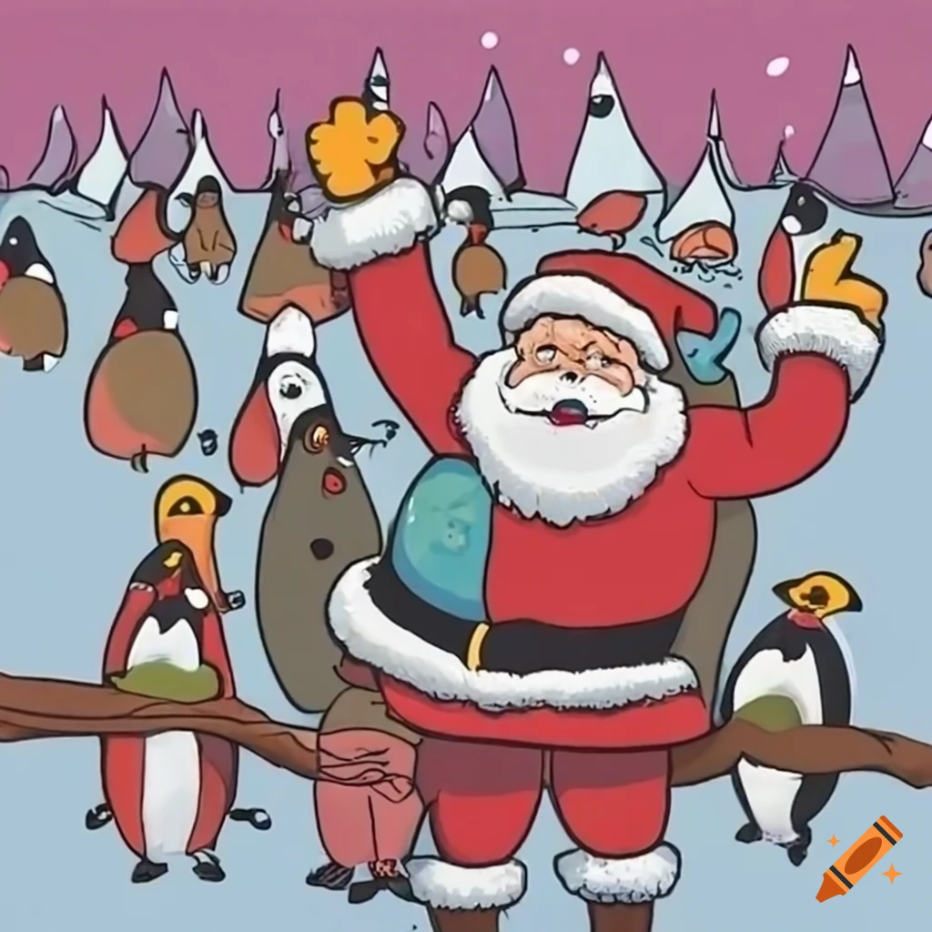 Santa Claus With Penguins In The South Pole santa-claus-with-penguins-in-the-south-pole
