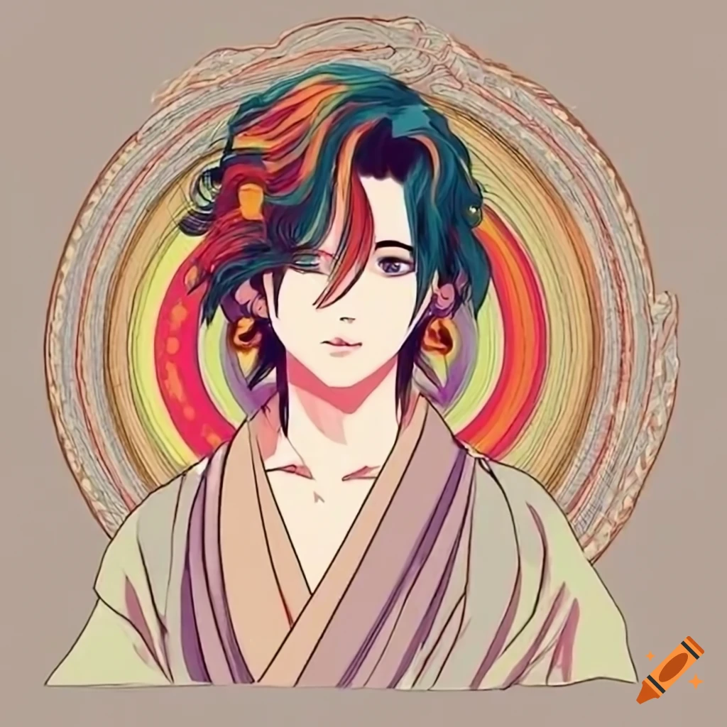 Stylish man in kimono with wavy hair