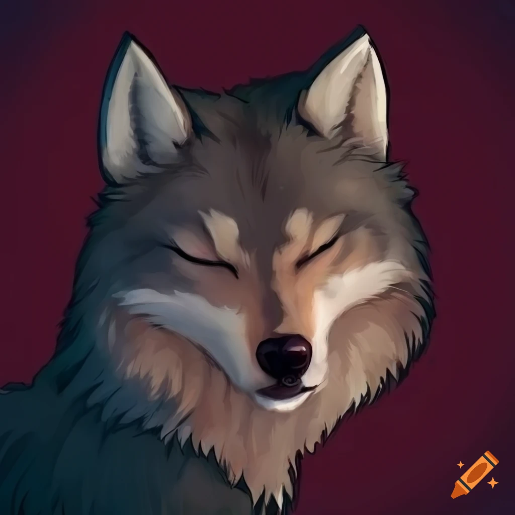Illustration of a sleeping wolf on Craiyon