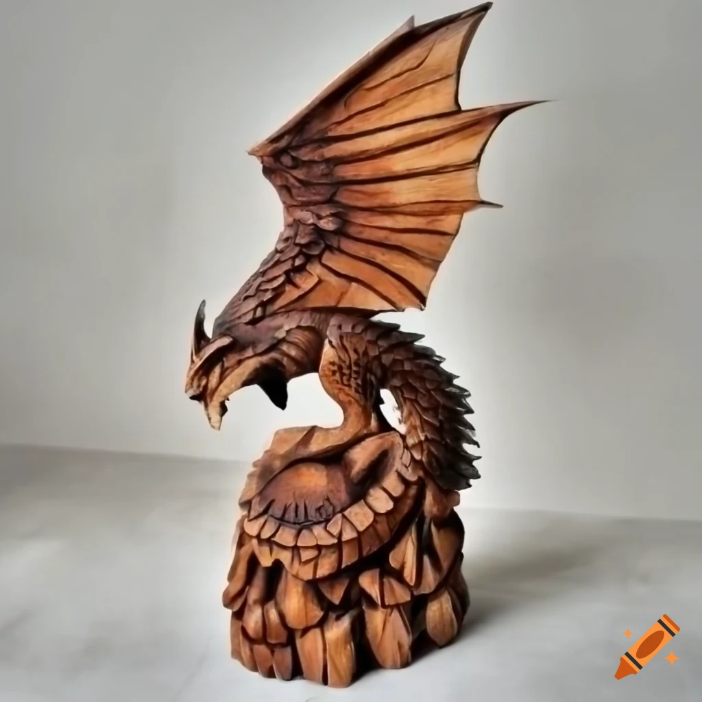 Ancient wooden dragon figurine on Craiyon