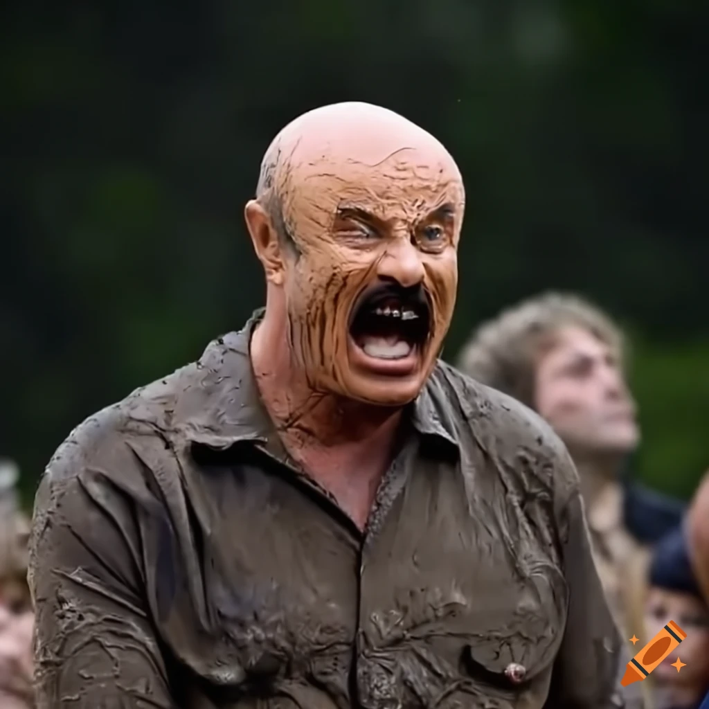 Dr. Phil in a gritty outdoor competition under dramatic lighting