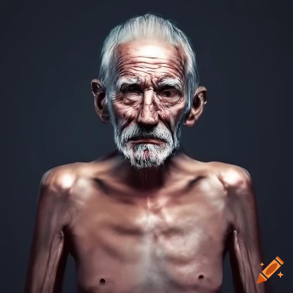 Photorealistic Image Of A Skinny Old Man With Platinum Chrome Skin On Craiyon 