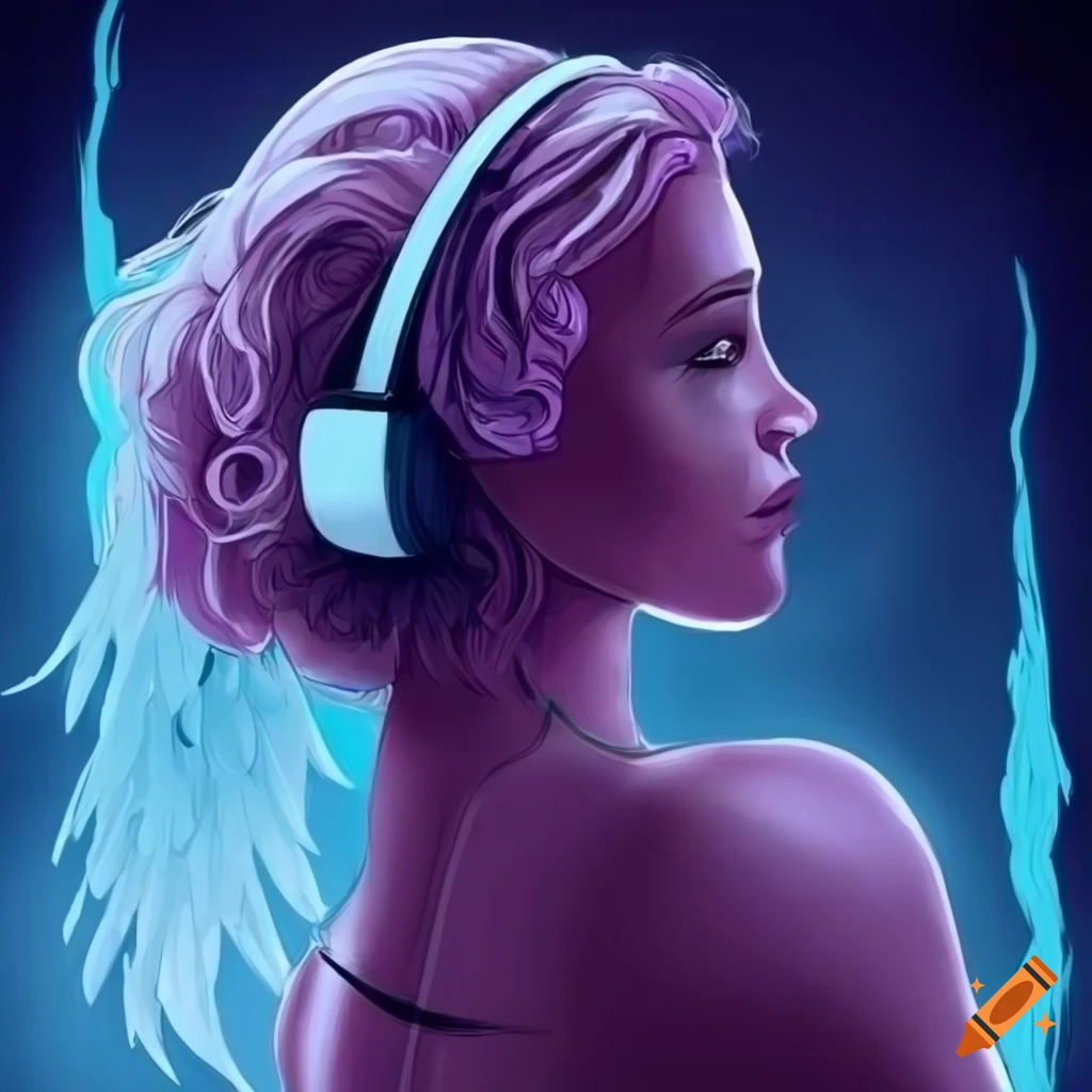 Lady Themis with Bose Noise-Cancelling Wireless Headphones and angel wings