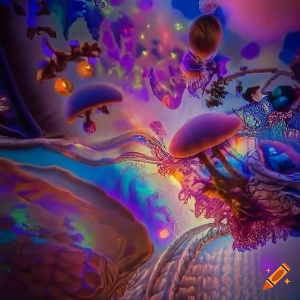 Tapestry with interconnected life forms in a cosmic setting