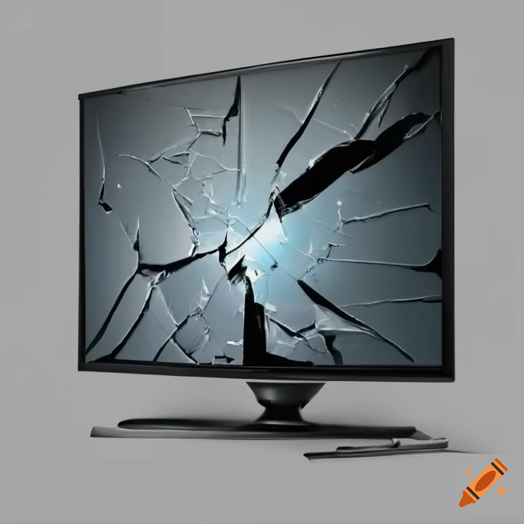 Broken flat screen tv on white background on Craiyon