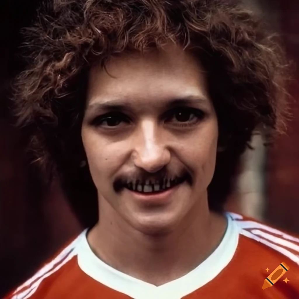 1980&rsquo;s style soccer player in old photo with well-defined features