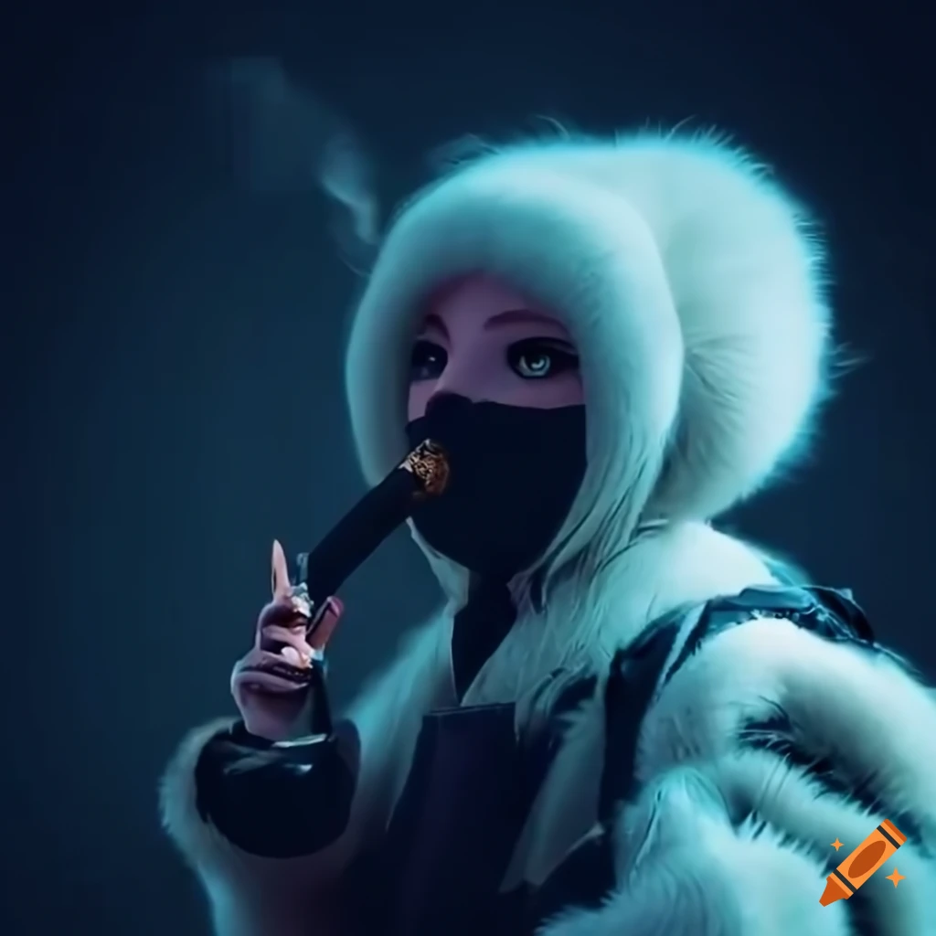 Princess Bubblegum from Adventure Time in a white fur coat