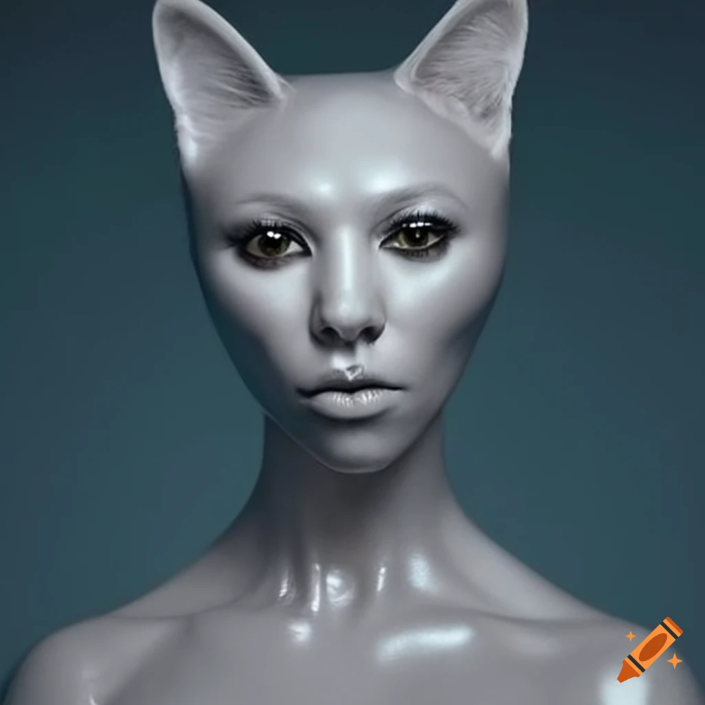 Kourtney kardashian-inspired grey latex cat head on Craiyon