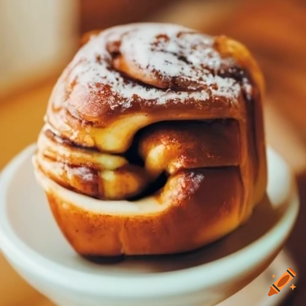 Delicious cinnamon roll in a cozy cafe on Craiyon