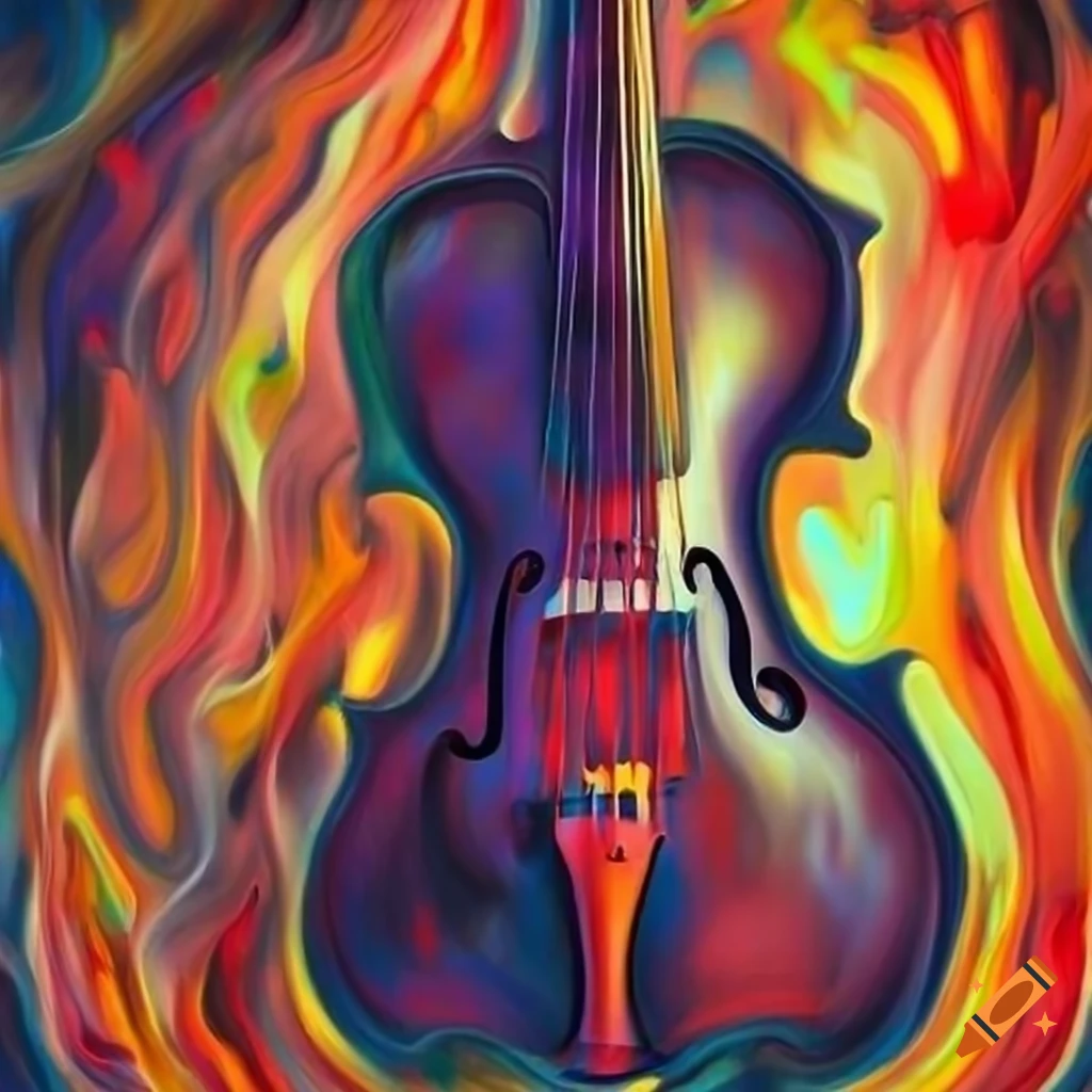 Abstract painting of a viola engulfed in flames on Craiyon