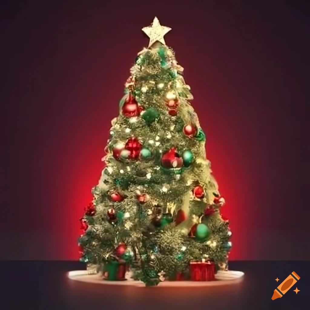 Decorated christmas tree with falling discounts and percent signs