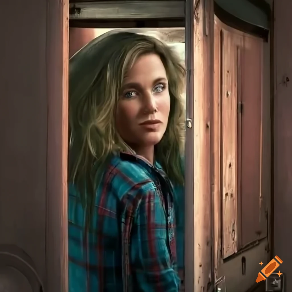 Actress christie taylor lookalike with messy hair and country style outfit