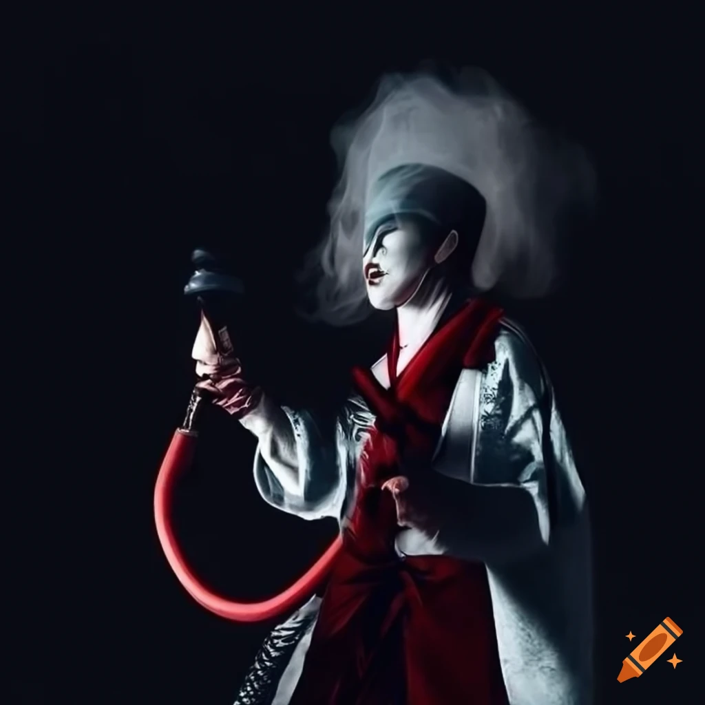 Kabuki style full body costumes smoking a hookah pipe on Craiyon