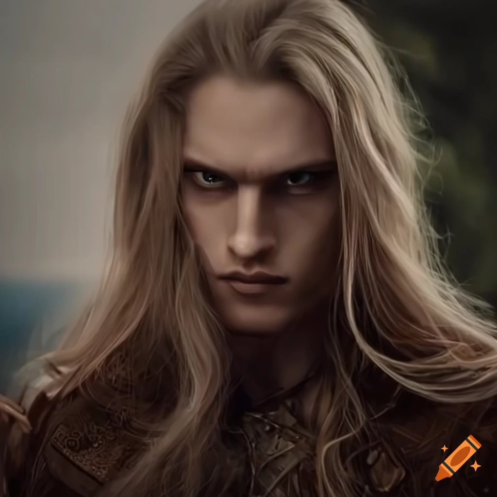 Man with shoulder-length blond hair and shaven face in a fantasy ...