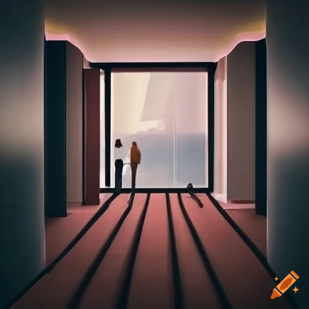High-rise office scene from a hallway perspective
