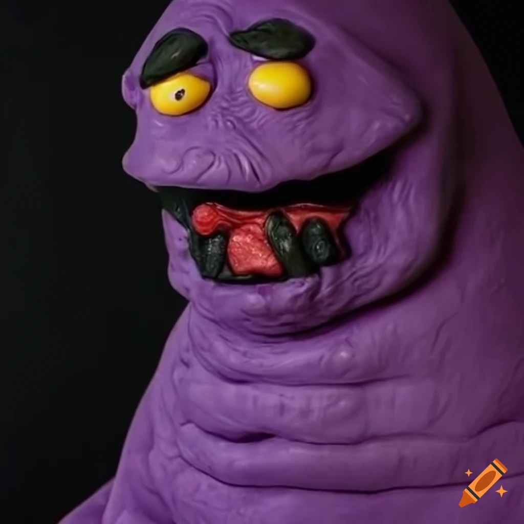 Mars attacks alien latex puppet combined with grimace from mcdonald's on Craiyon