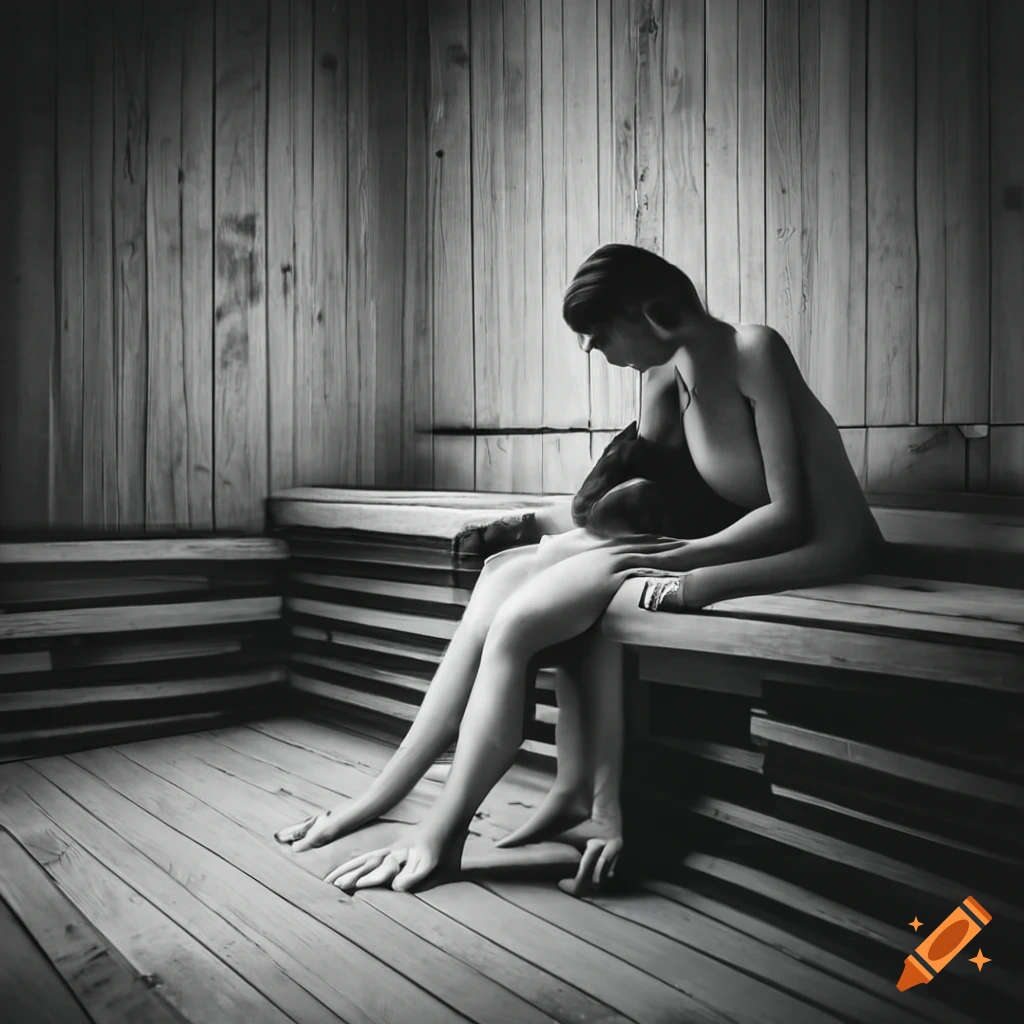 Couple enjoying a sauna experience in black and white charcoal