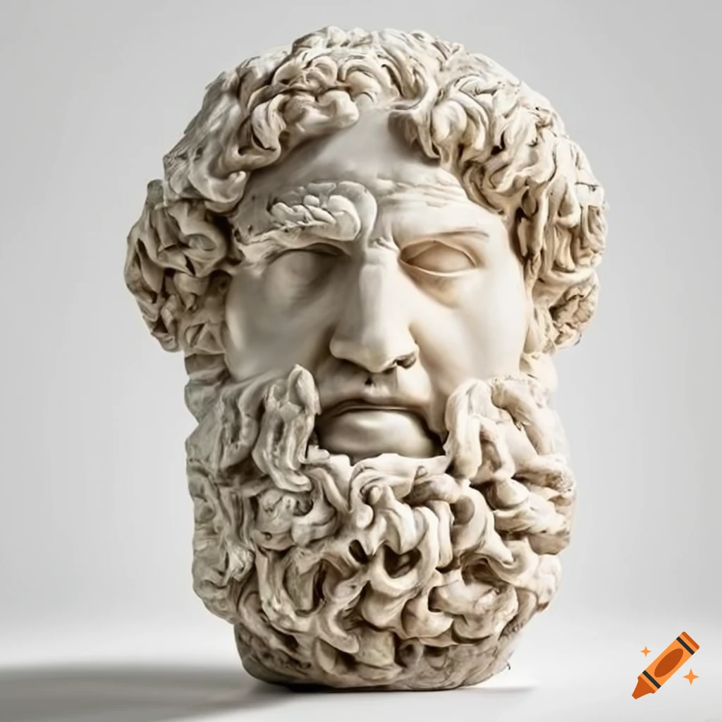 Stone bust of Diogenes on white canvas