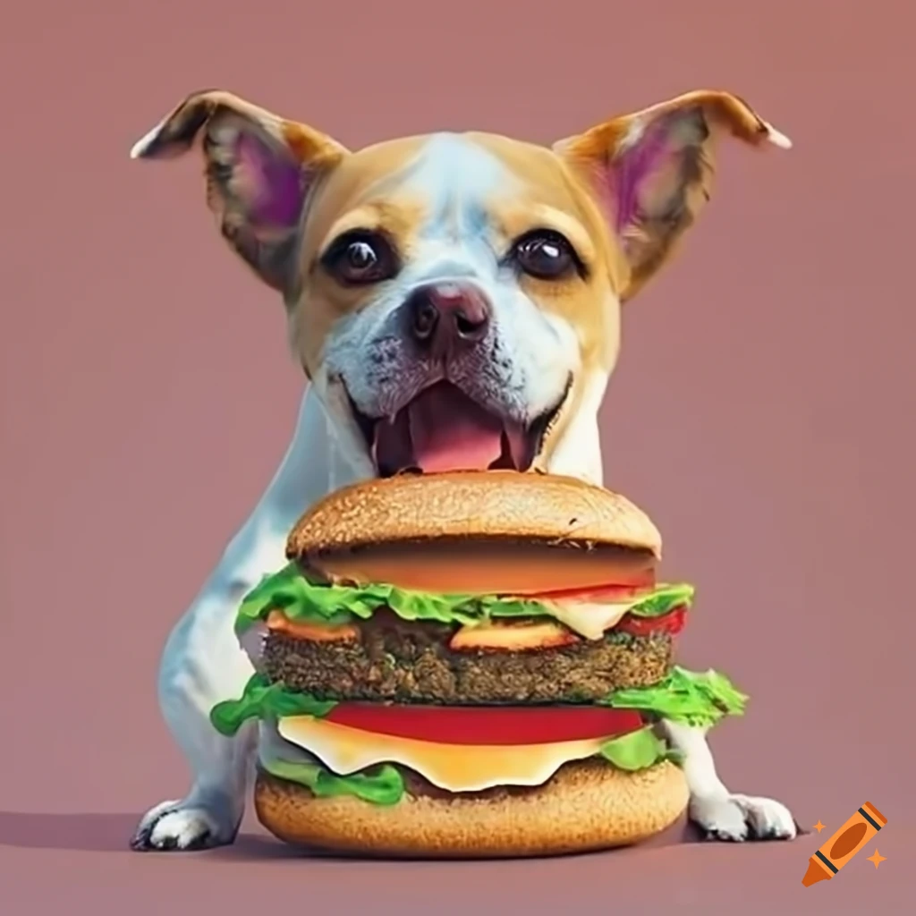 Dog enjoying a burger on Craiyon