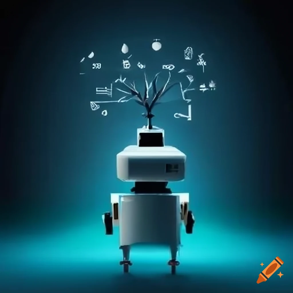 Cutting-edge bot leveraging data analysis in wind energy field with computer, wind, and solar symbols