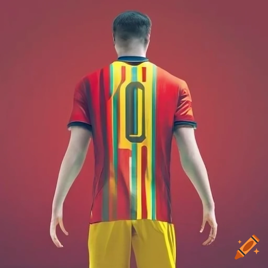 90s-inspired football shirt in red and yellow colors on Craiyon