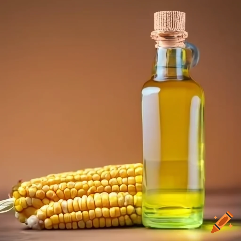 Bottle of corn oil with corn background
