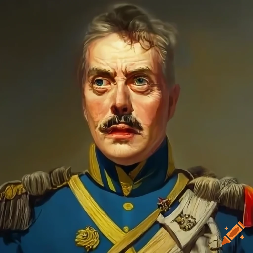 Closeup portrait of a swedish napoleonic soldier in ultradetailed art style