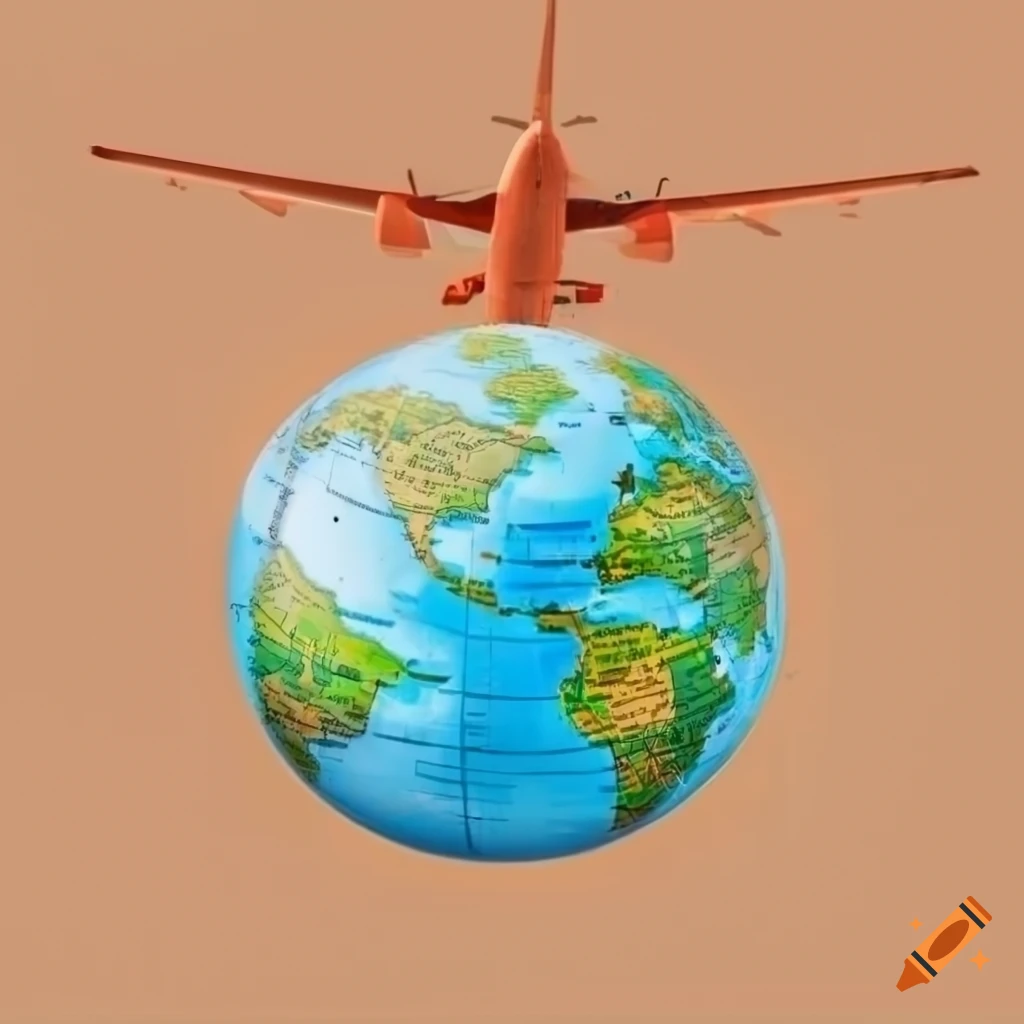 Plane travelling around the globe