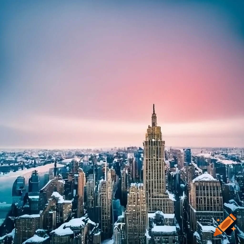 Snowy skyline of New York City