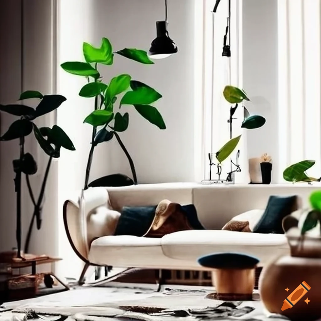 Modern bohemian music studio with industrial plants