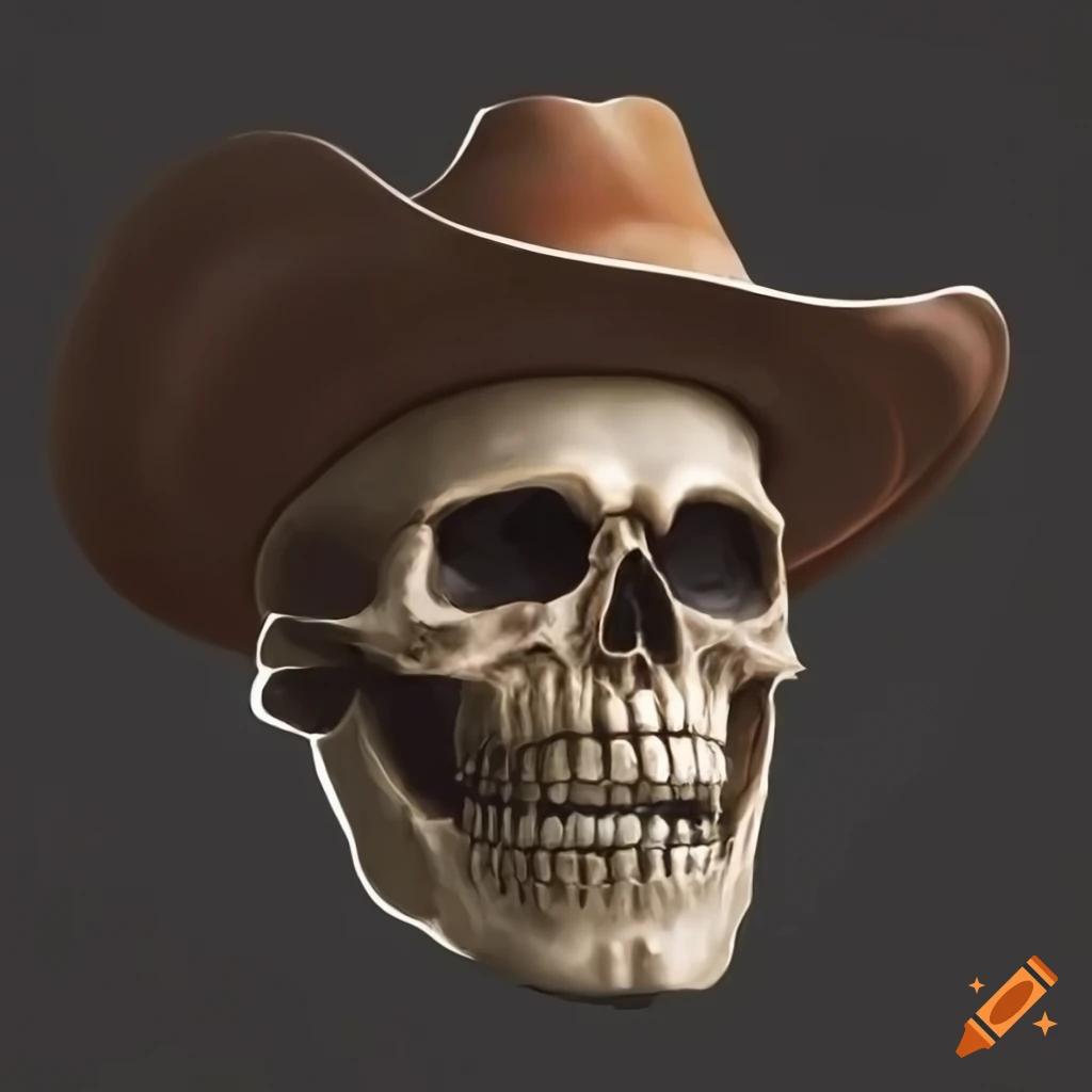 Skull with cowboy hat on a black background on Craiyon