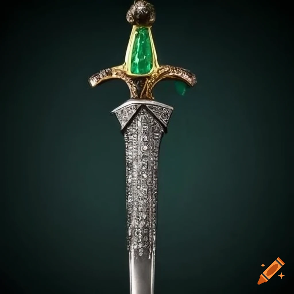 Sword with a curved diamond blade and emeraldencrusted hilt on Craiyon