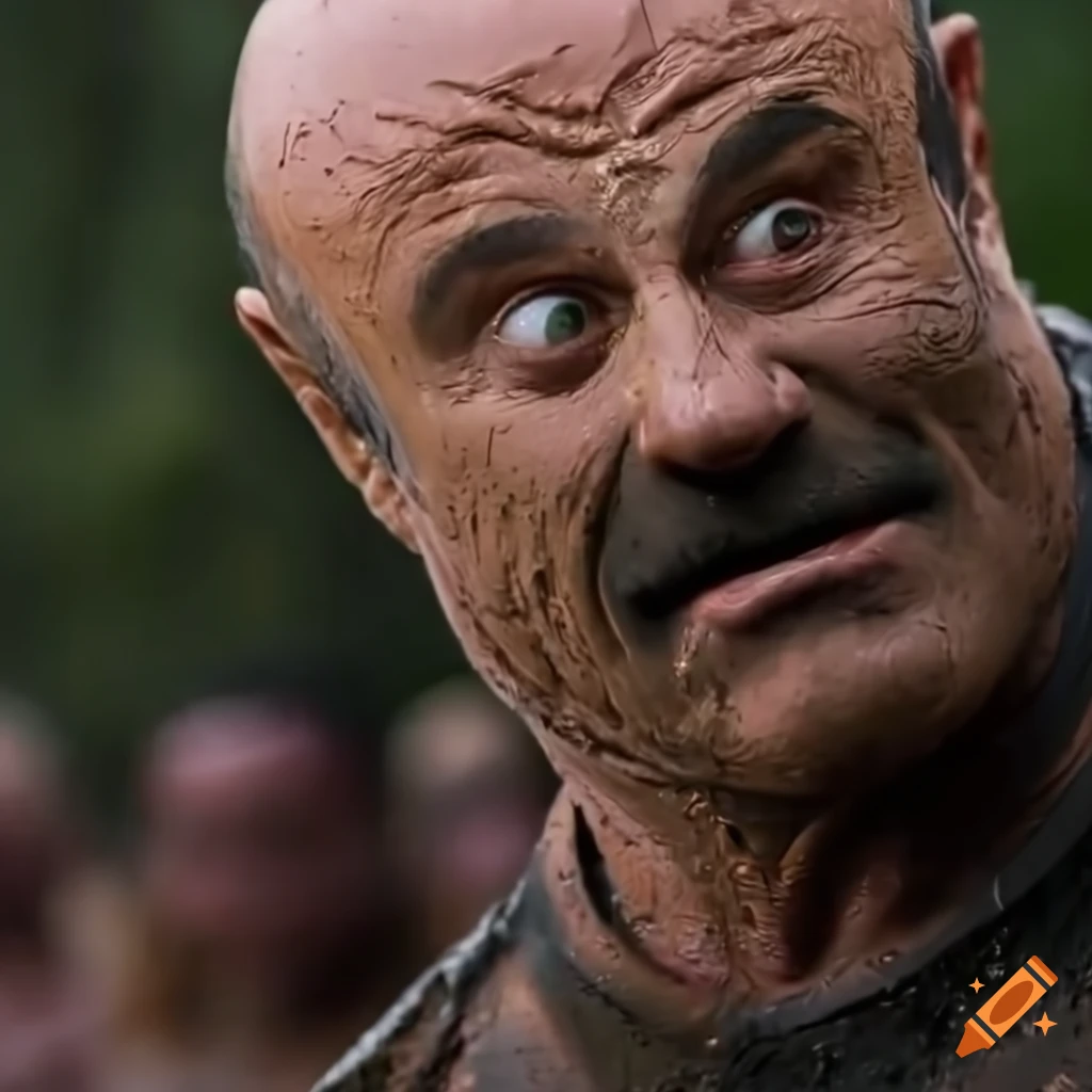 Dr. Phil in a gritty outdoor competition under dramatic lighting