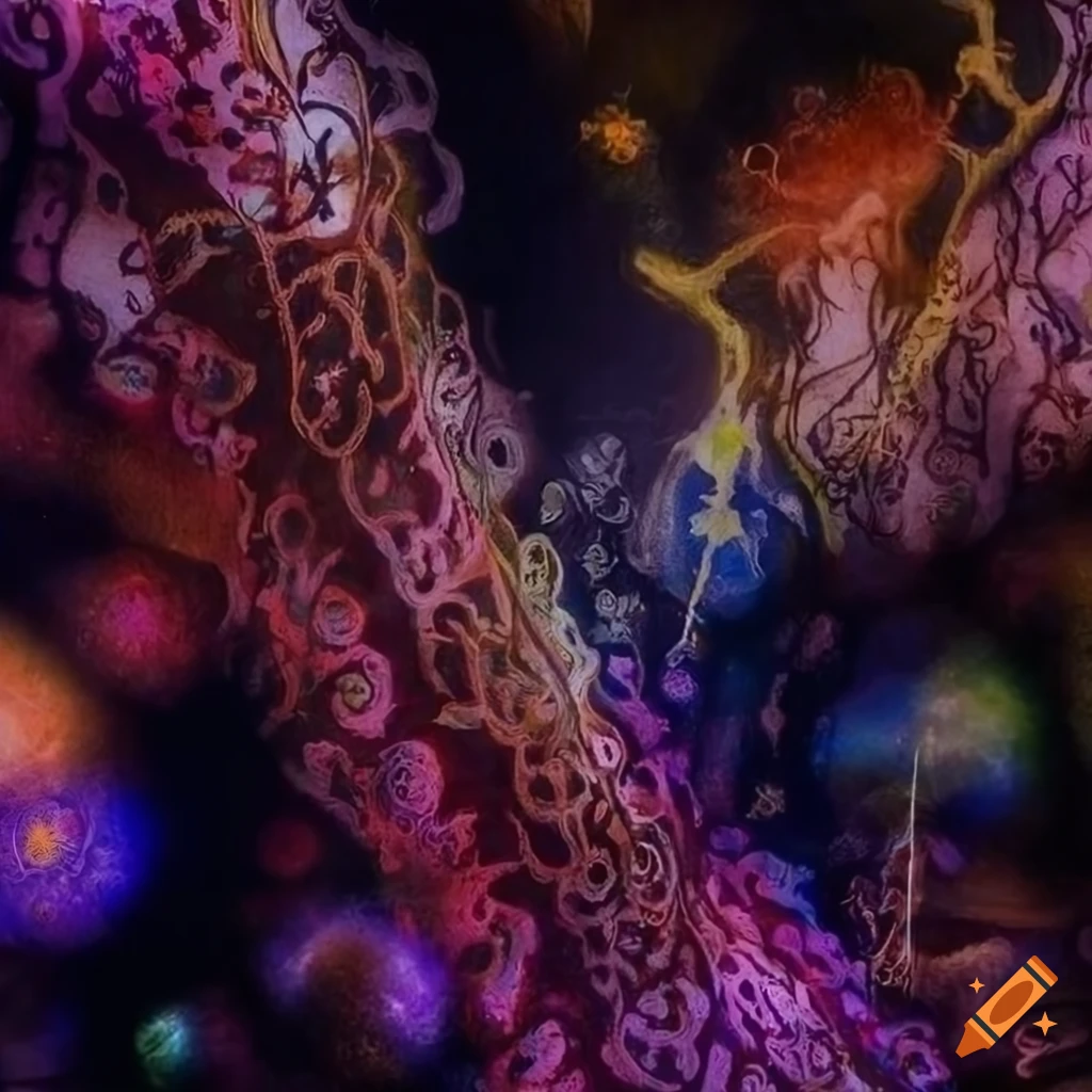 Tapestry of interconnected life forms in a cosmic enchantment