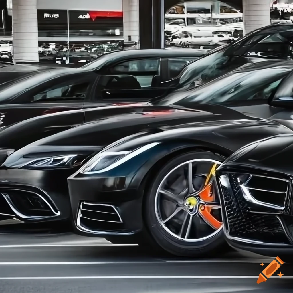 Lineup of luxury cars at a high-end dealership