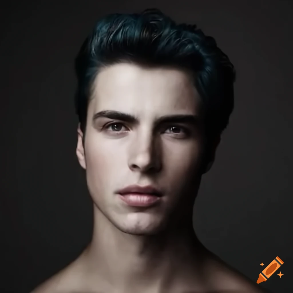 Handsome muscular man with dark blue spiky hair and clean shaven skin