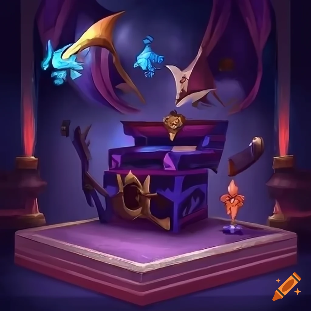 Mystery box in a game show studio in a fantasy art style