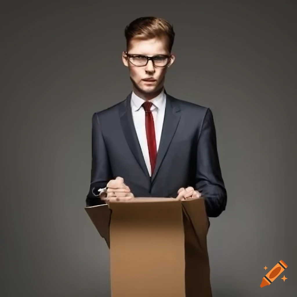 Man giving a speech on a cardboard pulpit