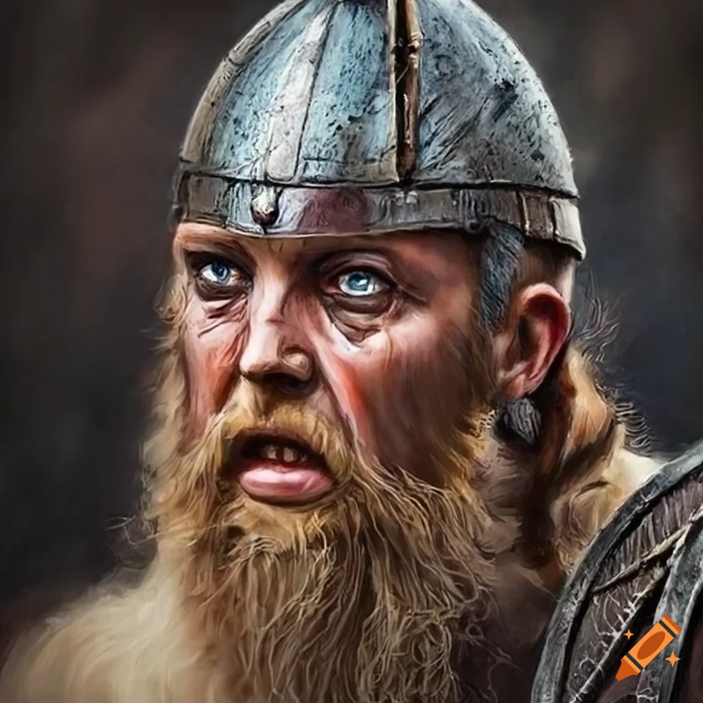 Highly detailed closeup acrylic portrait of fierce viking warrior ...