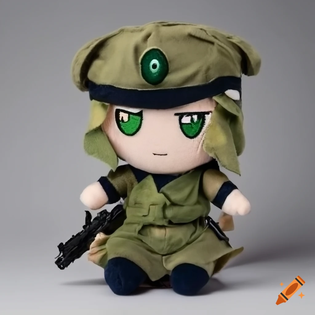 Fumo plushie of an IDF soldier on a gray background