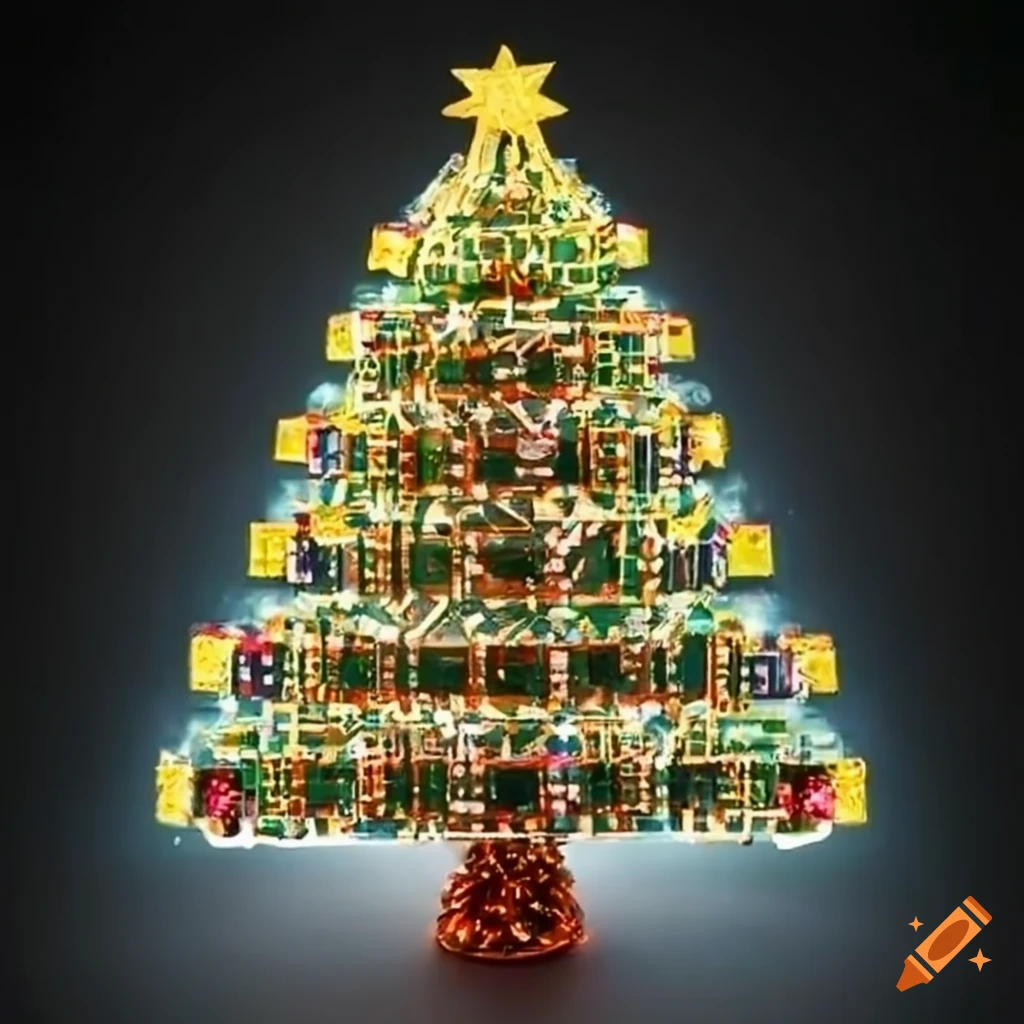 Christmas Tree Decorated With Electronic Chips 