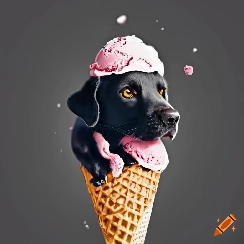 Black labrador in an ice cream shop