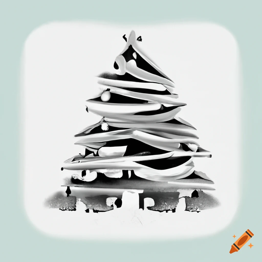Minimal black and white Christmas trees with horizontal line for name