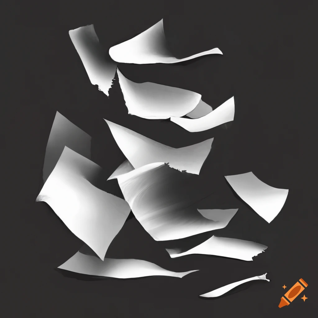 Multiple falling sheets of paper on Craiyon