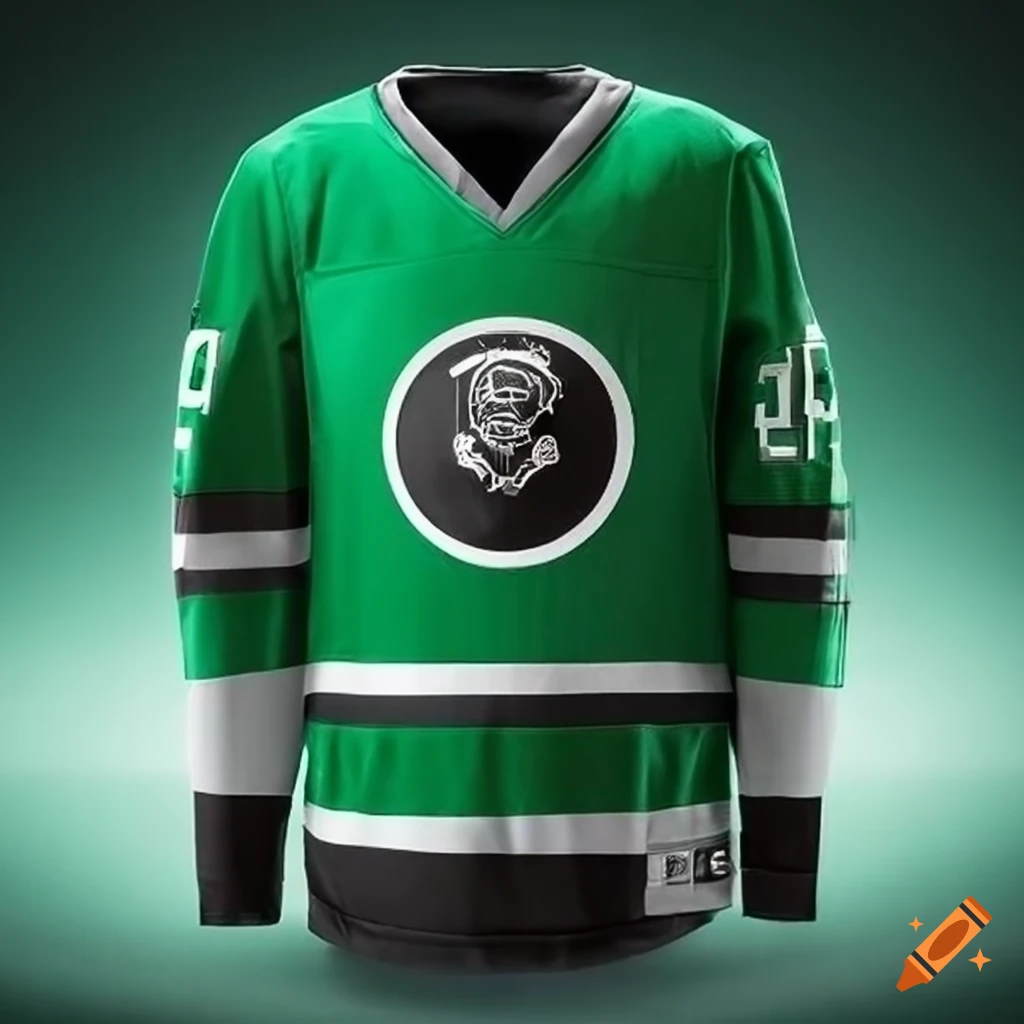 Green, white, and black ice hockey jersey