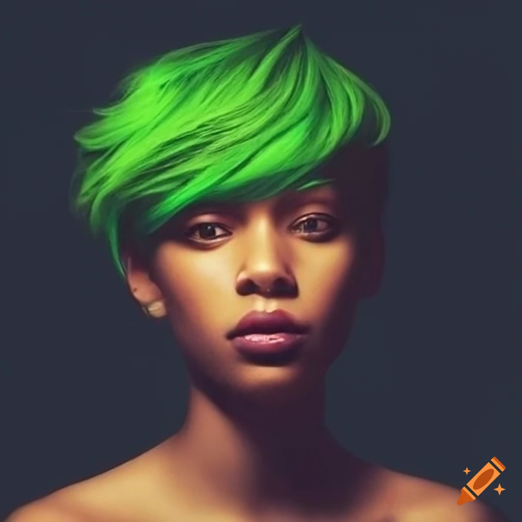 Androgynous person with striking green hair on Craiyon