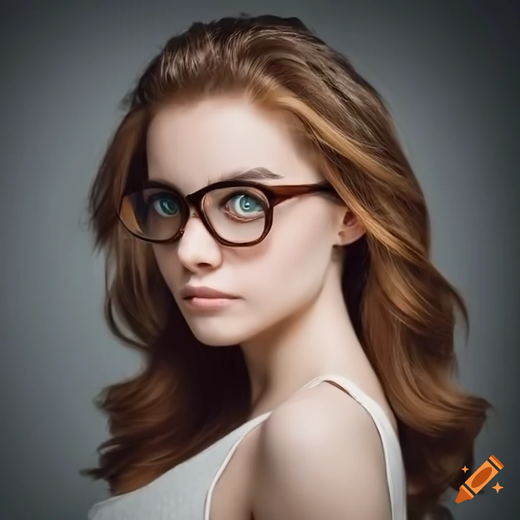 Lady with green eyes, brown wavy hair, and glasses