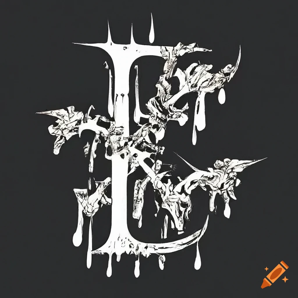 Abstract ornamental heraldic design with intricate mass in black and white