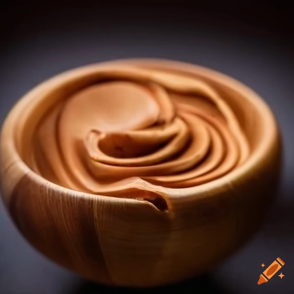 Wooden bowl with tan colored dip